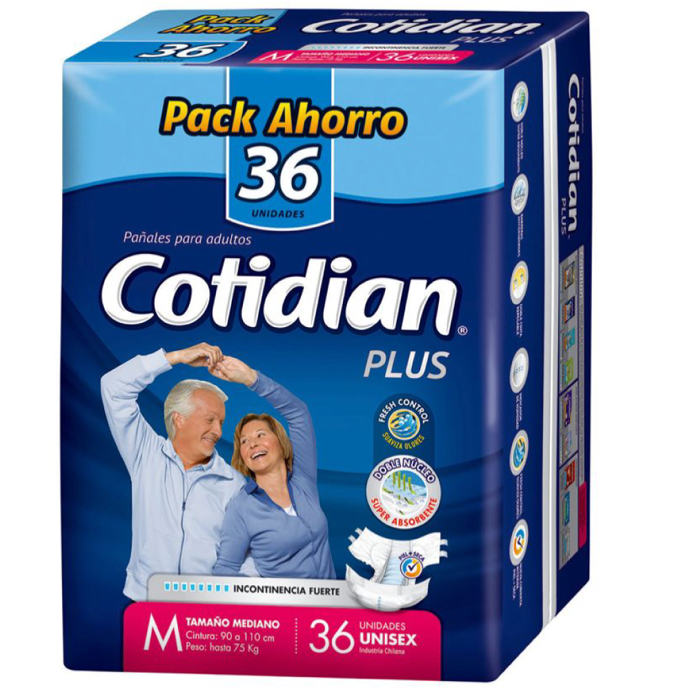 Pack Pañal Adultos Cotidian Talla M – 2 Paquetes, 72 Unidades – Lafken Bebe