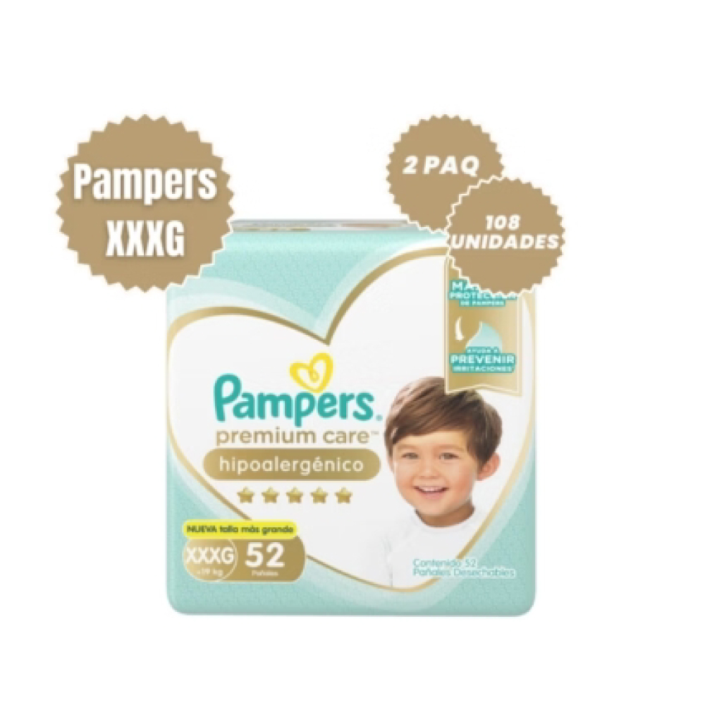 Pañales Pampers Xxxg Extra Grande 52 Unidades Pañales A Domicilio